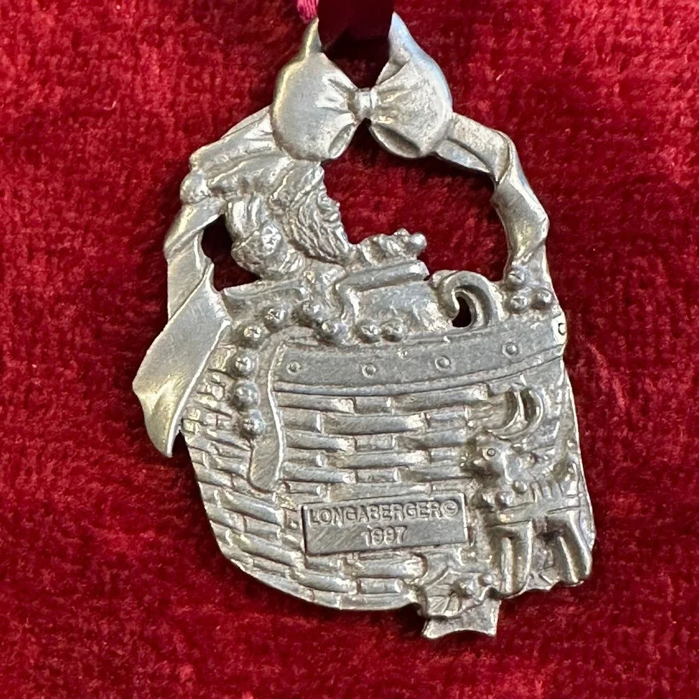 Longaberger Jingle Bell‎ 1994 Basket Christmas Ornament Pewter Silver Tone